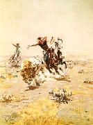 Charles M Russell O.H.Cowboys Roping a Steer oil painting artist